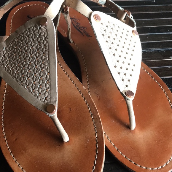 🚨B2G1 LUCKY BRAND Tan Like Leather Thong Toe Ankle Strap Sandals - Picture 6 of 7